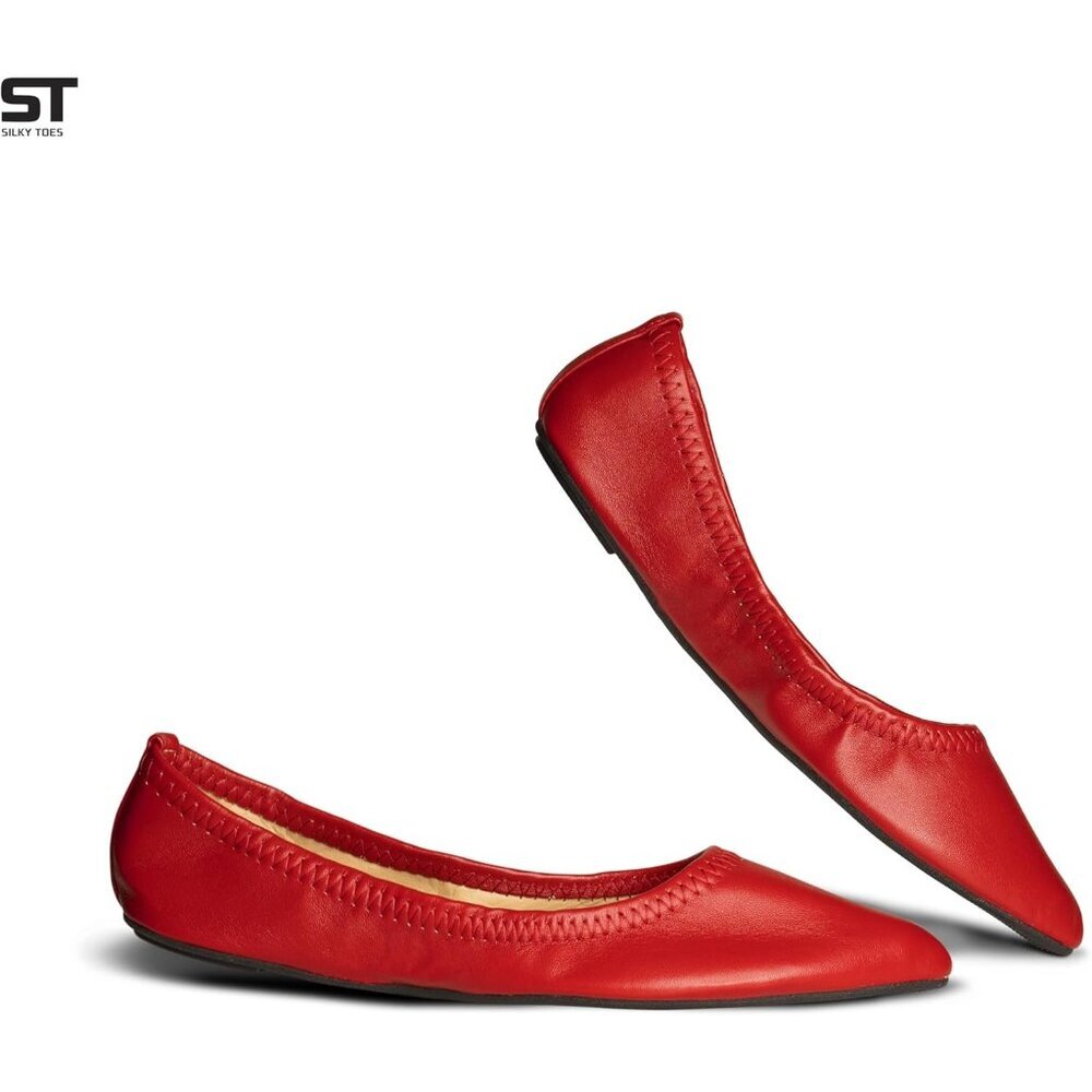 Silky Toes Women's Foldable Ballet Flats Casual Business Travel Shoes Red - Picture 2 of 7